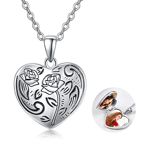 Dreamboat Rose Flower Locket Necklace For Women Sterling Silver Heart Locket That Holds Pictures Photo Keepsake Pendant Necklace Rose Flower Locket Jewelry Gifts #TOP29