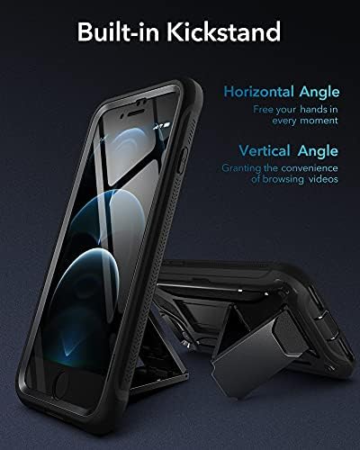 YOUMAKER iPhone SE 2020 Case, iPhone 8 Case, iPhone 7 Case, Built-in Screen Protector Kickstand Full Body Heavy Duty Shockproof Cover for iPhone SE & iPhone 8/7 4.7 inch - Black