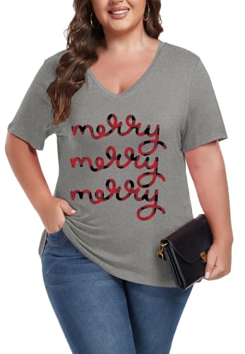 Image of ForHailey Women's Plus Size Short Sleeve Tee Shirt V Neck Basic Ladies Loose Fit T Shirt 1X-5X