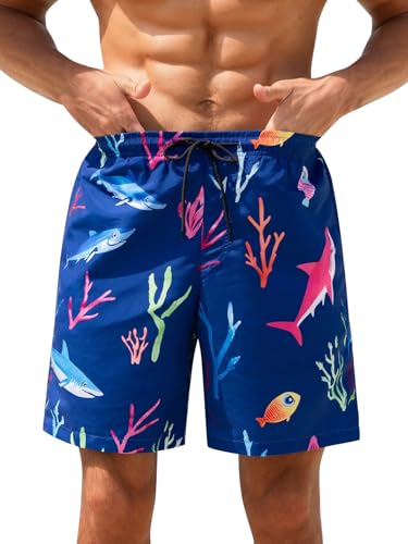 Mens Board Shorts with Mesh Lining 7 Inch Swim Shorts Quick Dry Mens Bathing Suit