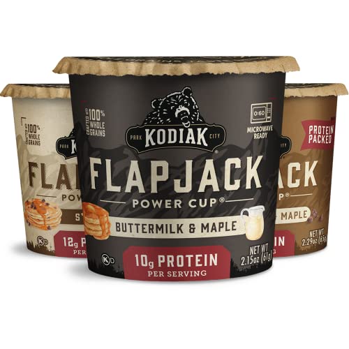 Kodiak Cakes Protein Pancake Flapjack Cup Variety Pack, Buttermilk, Chocolate Chip, & S’mores (Pack of 12)