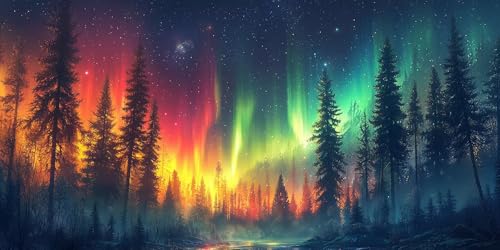Diamond Painting Aurore des arbres kit complet avec perles rondes 50x100cm C-372