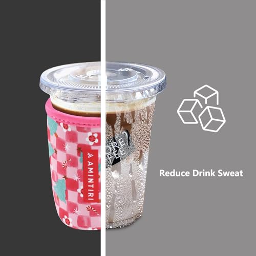 Image of 3 Pack Reusable Sleeve for Iced Coffee Cup, Coffee Neoprene Sleeve for Iced&Hot Drinks, Coffee Sleeve Compatible with Starbucks, Dunkin Coffee Cup. (Checkerboard&Tree)