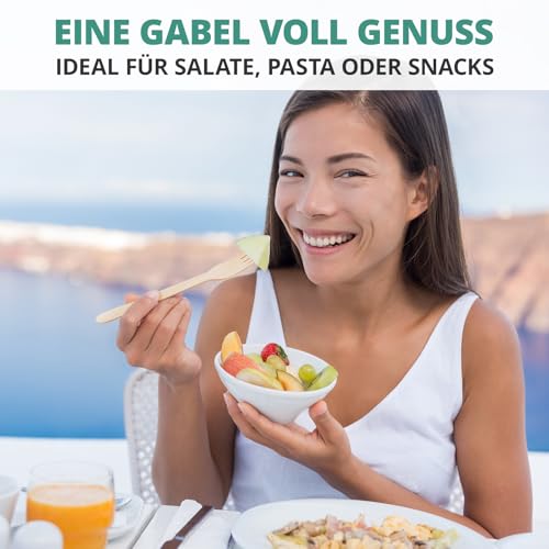 Gabeln 16 cm 100 Stück Einweg I Einwegbesteck aus Birkenholz I kompostierbar, unbehandelt & lebensmittelecht I Einweggabel Besteck für Dessert & Party