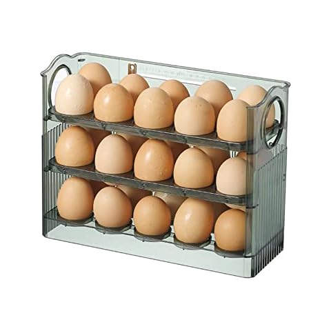 Egg Holder for Refrigerator, 3 Tier Egg Holder Rack Storage Container, Flip Design 30 Count Large Capacity Egg Organizer for Kitchen (Green) Cover