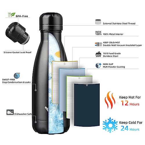 Image of Konokyo Insulated Water Bottles,12 oz Double Wall Stainless Steel Vacumm Metal Flask for Sports Travel,Midnight Black