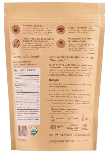 Just Panela Organic Unrefined Cane Sugar - 1 Pound, Pack of 2 - Sweeten Your Coffee with Natural Panela - Unprocessed and Handcrafted Cane Sugar with Intact Natural Minerals - Jaggery Powder
