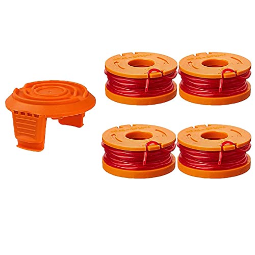 Worx Strimmer Grass Trimmer Spool Replacement - Line & 4 Pcs Spool Caps Orange