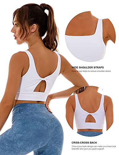 1A1A U Neck Sports Bras For Women With Removable Padded Support Bra Workout White Small thumb #3