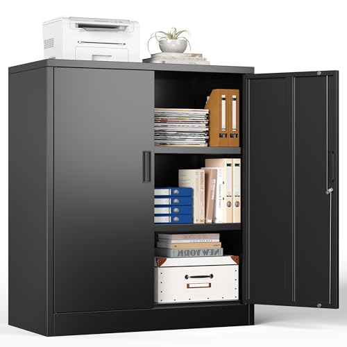 Aktenschrank, Mehrzweckschrank, Schrank abschließbar, Schwarz, 90*80*40cm