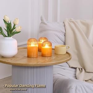 Lezonic Glass Flameless Candles Battery Operated with Remote Dancing Flame LED Flickering Flameless Pillar Candles Set of 4 Real Wax Fall Decorations for Home H 4 4 5 5Pumpkin Orange