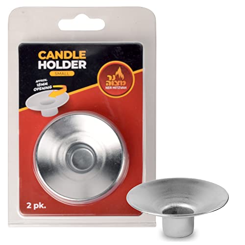 Ner Mitzvah Reusable Metal Candlestick Liners and Drip Guards - Small Nickel Plated Candle Holder Protector Bobeches - Silver - 2 Pack
