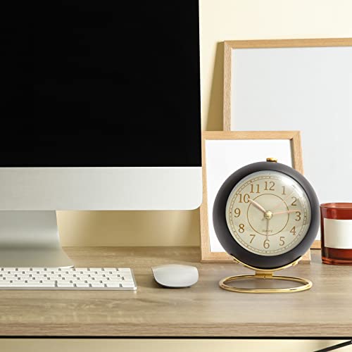 Small Desk Clock For Table, Non Ticking Retro Analog Vintage Alarm Clock, Modern Gold Clock For Bedroom Nightstand #TOP4