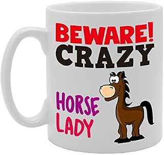 MG4257 Beware Crazy Horse Lady (1 Horse) Novelty Gift Printed Tea Coffee Cermic Mug