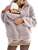 YEMORCH Women's Fleece Zip Up 2 in 1 Baby Wearing Jacket Maternity Winter Coat Thicken Kangaroo Sweatshirt(Brown,S)