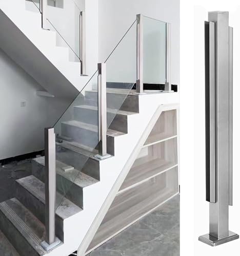 Geländerpfosten aus Edelstahlglas, silberner Zaunpfosten aus Glas für Flur, Loft, Treppe, Garagenstufen, Balustradenpfosten aus Edelstahl (mittlerer Pfosten, 95 cm)