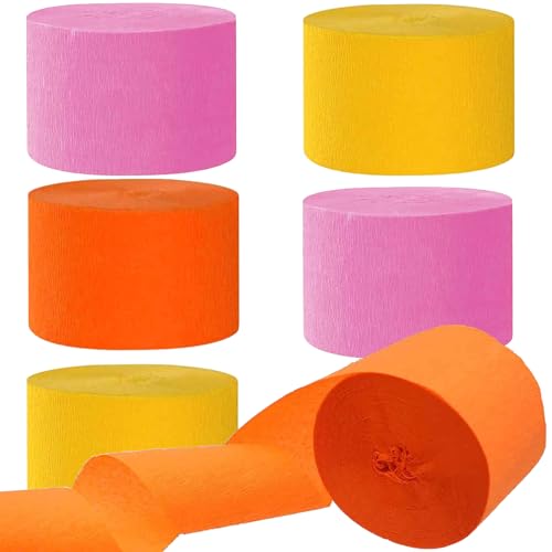 Image of We Moment Pink Orange and Yellow Crepe Paper Streamers Party Streamer 1.8 Inch Widening 6 Rolls,Party Decoration Streamer 82 feet per roll for Birthday Party Decoration