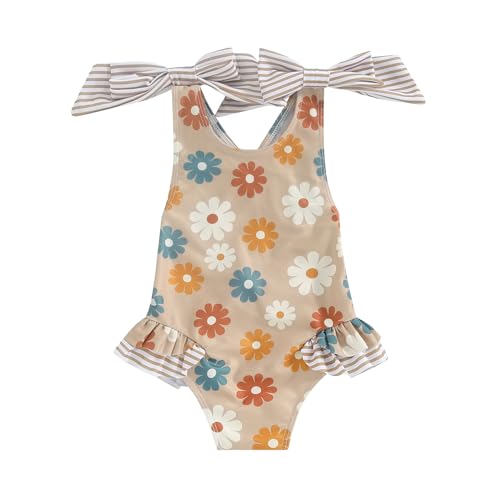 Toddler Kids Girl Swimsuit Flower Bathing Suit Swimwear One Piece Bowknot Sleeveless Swimming Suit Beachwear