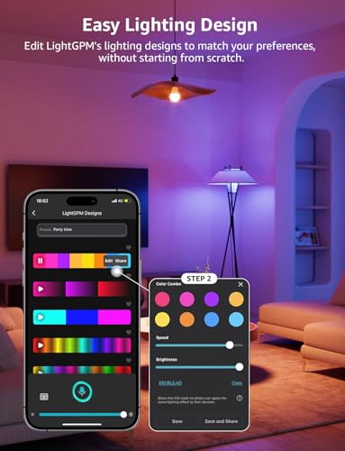 Smart Light Bulbs for AI Control - 1100LM WiFi & Bluetooth Color Changing LEDs, Alexa & Google Assistant Compatible, Music Sync, 2 Pack