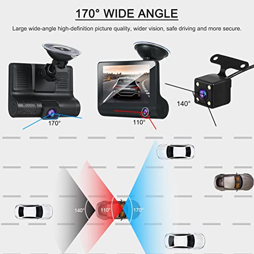 Tomshin 1080P Full Dash Cam com tela IPS de 4 polegadas frontal e traseira Dual Dash Camera Driving
