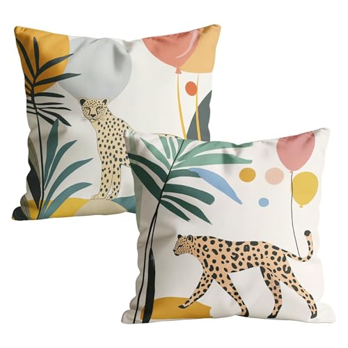 Uego de 2 Funda Cojin 60x60 cm de Terciopelo Suave, Fundas de Almohada Decoracion Hogar con Motivo Leopardo con Cremallera Oculta, Cojines Sofa Modernos para Sofá, Salón y Dormitorio, Planta M-w-9614