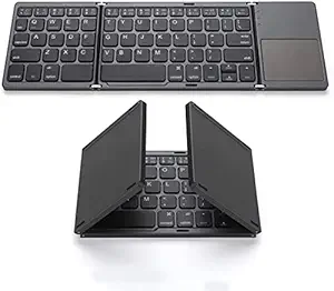 1Goal Foldable Bluetooth Keyboard with Touchpad, Wireless, Pocket Size, USB Rechargeable, Compatible with iOS, Windows, Android, Smartphones, Tablets, Laptops