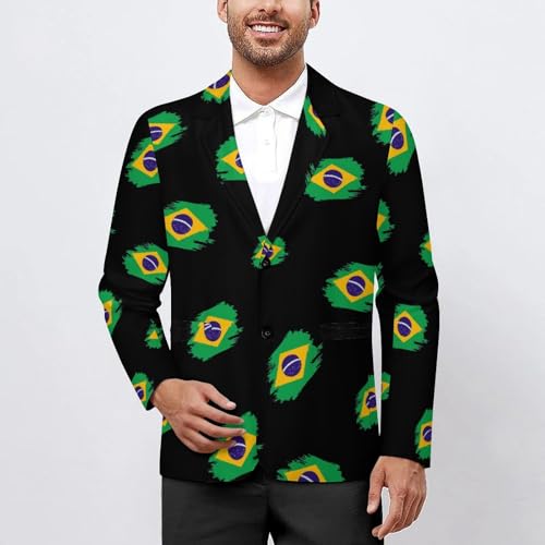 Brazil Flag Printed Men's Classic Fit Suits Funny Casual Stylish Two Button Blazer2