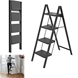 YRHome Escalera plegable de 4 peldaños, con pedal ancho antideslizante,...