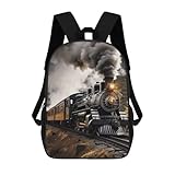 VFKLT Mochila de tren de vapor de 17 pulgadas, mochila de viaje casual para laptop, bolsa de hombro ligera para mujeres y hombres, Steam Train, 17inch, Mochilas de mochila