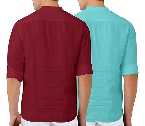 Image of FINIVO FASHION Men's Cotton Blend Solid Full Sleeve Combo Short Kurta Shirt, Regular Fit Solid Pattern Mandarin Collar Straight Kurta Shirt