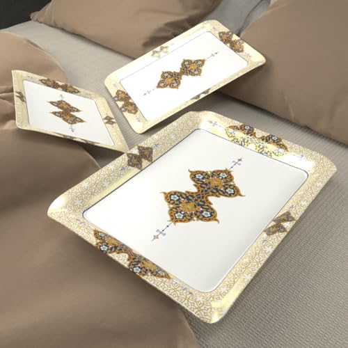 Image of Castleite Valencia Series Melamine Trays Set of 3 with Handles for Serving Snacks or Tea - A Designer Tray Medley for Home or Cafe Use (Beyla)