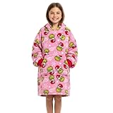 Dr. Seuss The Grinch Girls Hooded Sleepwear Lounger - Super Soft Cozy Kids Blanket Style Hoodie & Pockets, One Size Fits 4-12 Light Pink