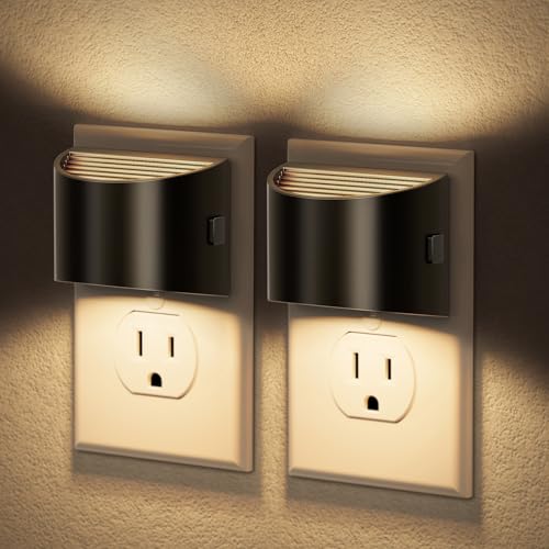 jandcase night light automatic night lights plug into wall2 pack dusk to dawn sensor nightlight 3000k soft white brightness adjustable nightlight for kids bedroom hallway kitchen decor