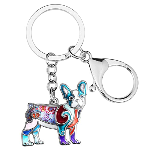 Emaille-Legierung Französisch Bulldogge Schlüsselanhänger Haustier Hund für Frauen Mädchen Tasche Brieftasche Charms Geschenk (Mehrfarbig), 29mm x 32mm