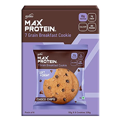 Image of RiteBite Max Protein Cookies Chocolate Chip,330G [Pack Of 6 ] 7 Grain Breakfast Loaded With Protein, Fiber And Calcium, Vegetarian, No Maida, Gmo Free, No Preservatives