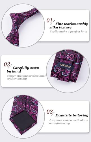 Image of HISDERN Ties for Men Paisley Tie and Pocket Square Woven Classic Floral Mens Ties Handkerchief Set Wedding Party Necktie