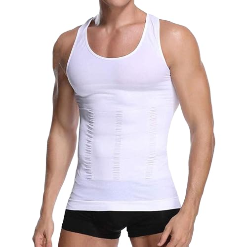 Mens Compression Vest Slimming Sleeveless Undershirts Body Shaper for Men Tummy Control Shapewear Tank Tops (White L)