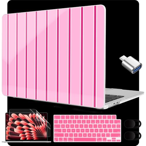 Image of MEEgoodo for M5 /M4 /M3 /M2 MacBook Air 15 inch Case 2026 2025 2024 2023, Case Fit Model (A3448 /A3241 /A3114 /A2941) for MacBook Air 15.3 inch, Magenta&White Stripes