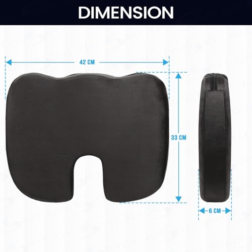 Image of Kingsway Car Accessories Coccyx Seat Cushion Pillow, Universal Use, Long Drive Travel Comfort Memory Foam Car Cushion in Grey, Super Soft Design, Pack of 1