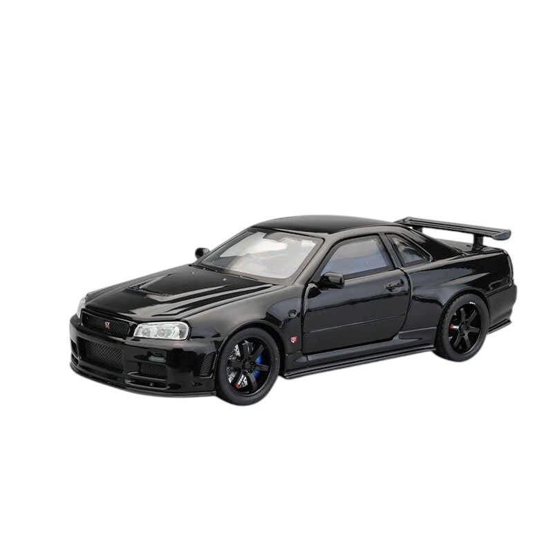 Image of 1:32 Scale Nissaan Skyline GTR-R34 Model Alloy Metal Pull Back Toy car for Kids with Openable Doors & Light, Music Toy Vehicle for Kids (1:32 Nissaan Skyline (Black))