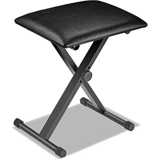 MAMIZO Tabouret de Clavier, Tabouret de Piano en Forme de X, Banc de Clavier Pliable, Banc de Clavier Rembourré, Banquette de Piano Réglable en Hauteur en Simili Cuir, Noir - Les Beatles, Paul McCartney, John Lennon, RIngo Starr, George Harrison