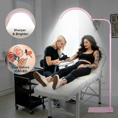 Image of Half Moon Lash Light for Estheticians, LED Lamp for Eyelash Extensions, Nail Tech, Tattoo, Eye Caring Floor Reading Light for Study, Work & Crafts, Adjustable Color Temperatures & Brightness (Pink)