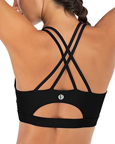 RUNNING GIRL Strappy Sports Bra for Women, Sexy Crisscross Back Medium Support Yoga Bra with Removable Cups(WX2354 Black,L)