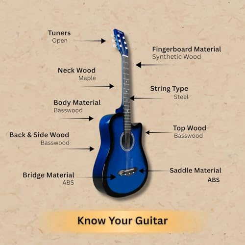 Image of Henrix 38C 38 Inch Basswood Cutaway Acoustic Guitar With Dual Action Truss Rod, Gigbag, Picks, String Set, String Winder, Strap, Polishing Cloth & Ebook - Blue Burst