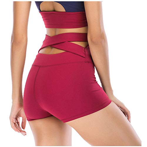 Criss Yoga Waist Athletic Pantalones cortos altos para mujer, para correr, entrenamiento, yoga, Vino, M