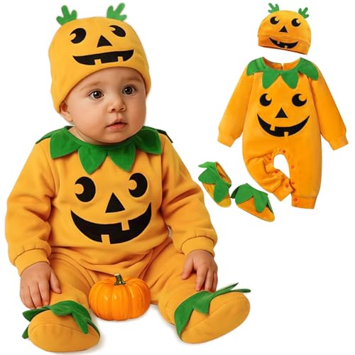 3Pcs Kürbis Kostüm Baby, Süßes Halloween Outfit Neugeborenen Hoodie 6-12M