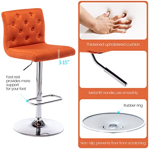 Brage Living Tufted Fabric Bar Stool, Adjustable Swivel Counter Height Barstool With Back, Upholstered Armless Airlift Bar Chair For Kitchen Dining Cafe (Orange) #TOP5