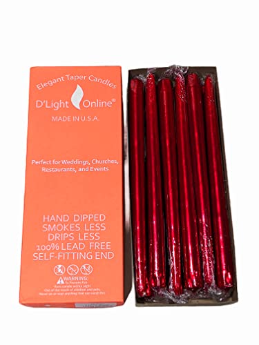 D'light Online 12" Unscented Metallic Red Taper Candles (Set of 12)