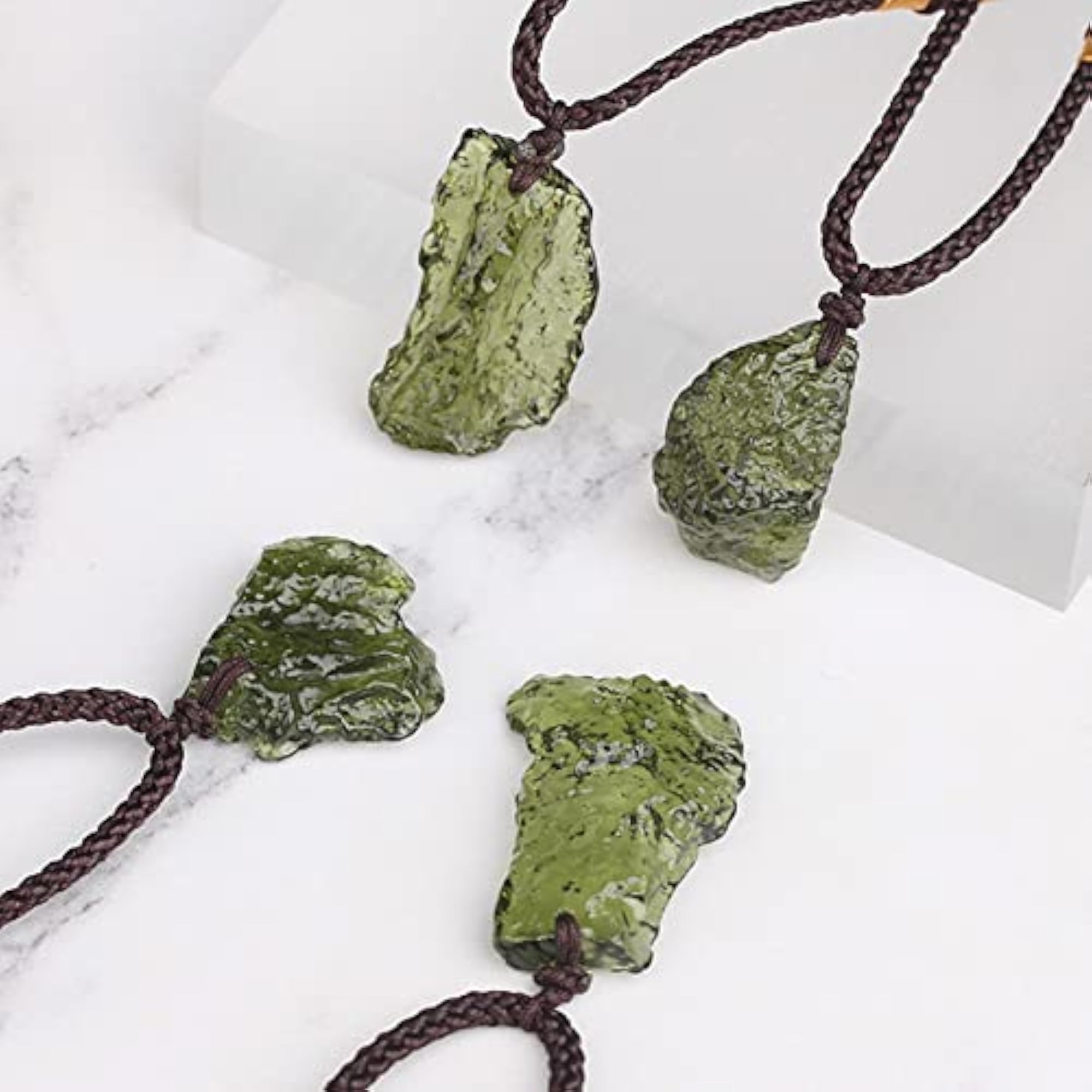 Natural Moldavite Green Aerolites Crystal Pendant Necklace
