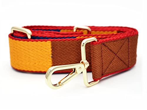 Image of CRAFTMEMORE Wide Shoulder Strap Retro Vintage Adjustable Bag Handle Crossbody Nylon Belt Replacement JK11 (Red Pattern, Gold Clasp)